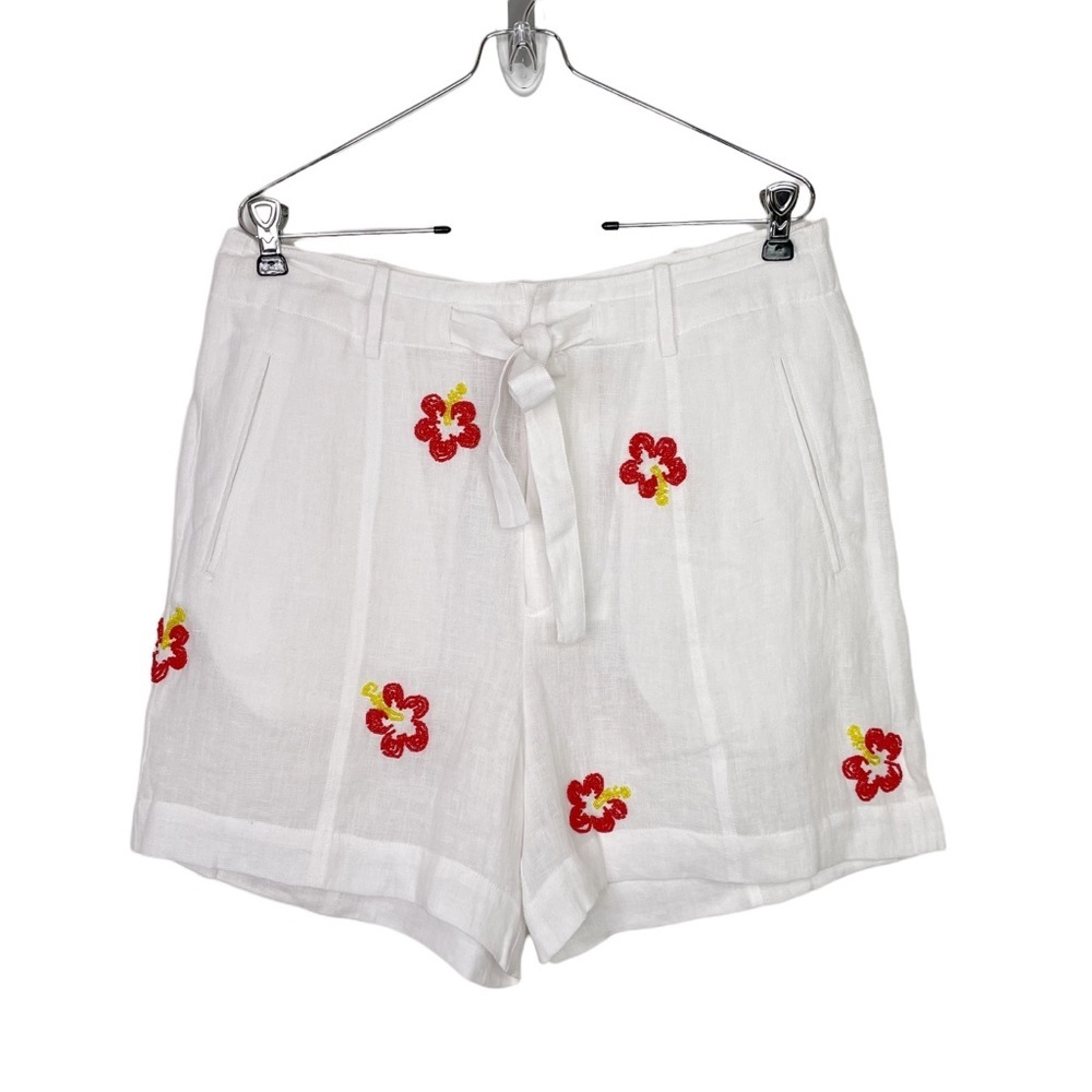 SOLID & STRIPED Bead-embellished linen shorts, Medium